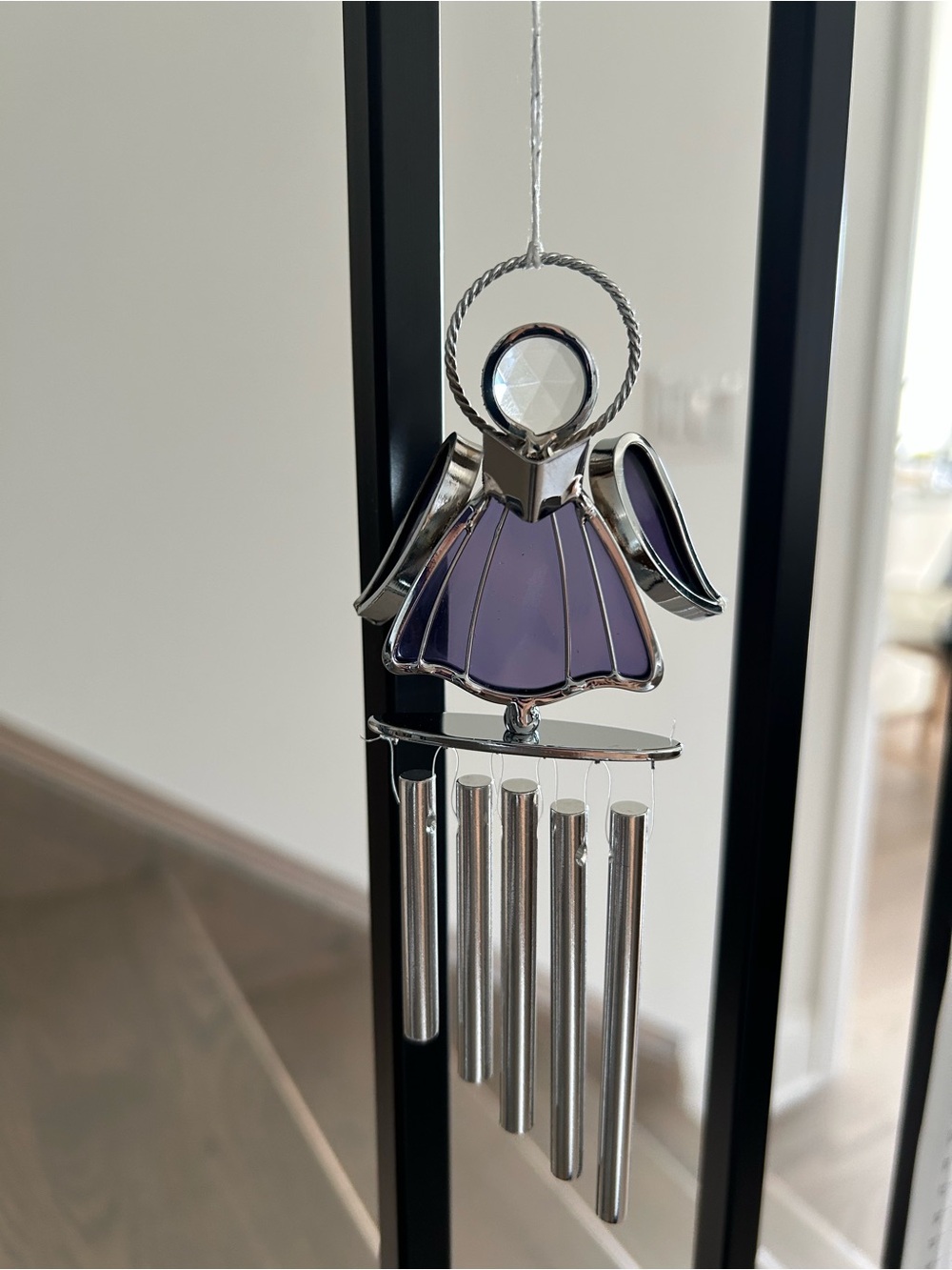 Chrome Plated Purple Stained Glass Angel Wind Chime-by Mascot Inc